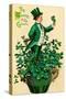 A 1910 Vintage St. Patrick's Day Greeting Card Illustration of an Irish Man Showing 'The Wearing Of-Victorian Traditions-Stretched Canvas