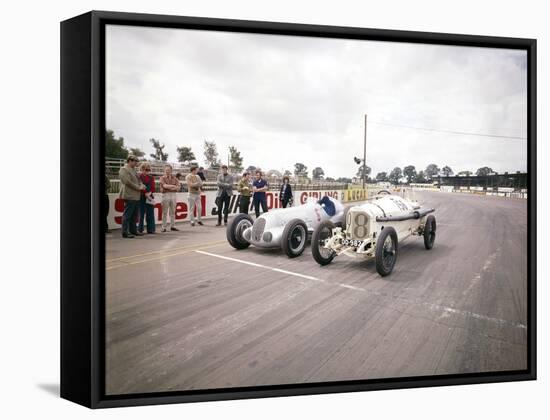 A 1914 and 1937 Grand Prix Mercedes Racing Cars at the Starting Line-null-Framed Stretched Canvas