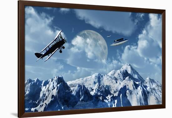 A 1930S Dh 82 Tiger Moth Biplane Encounters a Group of Ufo'S-null-Framed Art Print