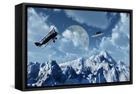 A 1930S Dh 82 Tiger Moth Biplane Encounters a Group of Ufo'S-null-Framed Stretched Canvas