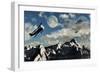 A 1930S Dh 82 Tiger Moth Biplane Encounters a Group of Ufo'S-null-Framed Art Print