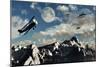 A 1930S Dh 82 Tiger Moth Biplane Encounters a Group of Ufo'S-null-Mounted Art Print