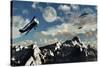 A 1930S Dh 82 Tiger Moth Biplane Encounters a Group of Ufo'S-null-Stretched Canvas