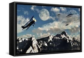 A 1930S Dh 82 Tiger Moth Biplane Encounters a Group of Ufo'S-null-Framed Stretched Canvas