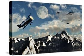 A 1930S Dh 82 Tiger Moth Biplane Encounters a Group of Ufo'S-null-Stretched Canvas