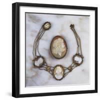 A 19th Century Oval Shell Cameo, and an Early 19th Century Three-Colour Gold-Mounted Cameo Necklace-null-Framed Giclee Print