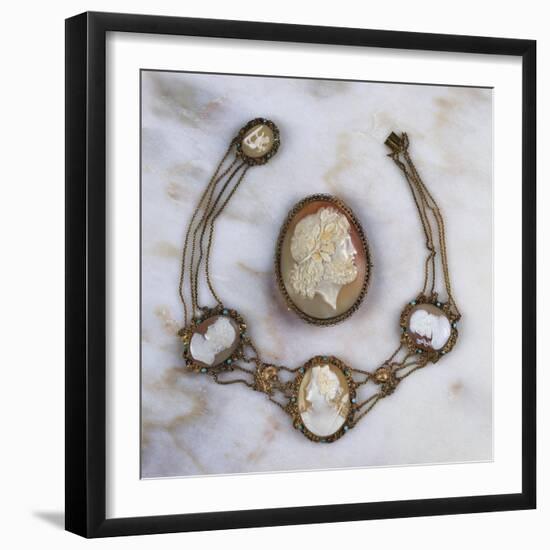 A 19th Century Oval Shell Cameo, and an Early 19th Century Three-Colour Gold-Mounted Cameo Necklace-null-Framed Giclee Print