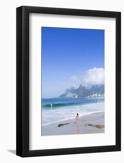 A 20-25 Year Old Young Brazilian Woman on Ipanema Beach with the Morro Dois Irmaos Hills-Alex Robinson-Framed Photographic Print