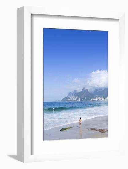 A 20-25 Year Old Young Brazilian Woman on Ipanema Beach with the Morro Dois Irmaos Hills-Alex Robinson-Framed Photographic Print