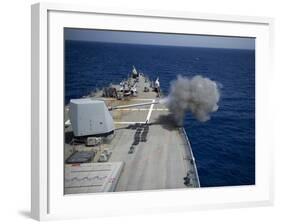 A 5-Inch Gun Is Fired Aboard USS Roosevelt-null-Framed Photographic Print