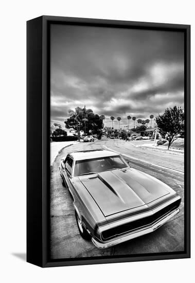 Â€˜66 Chevy Camaro Supersport with Dramatic Skies - Monochrome-Samuel Howell-Framed Stretched Canvas