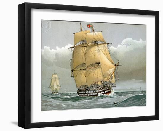 A 74 Gun Royal Navy Ship of the Line, C1794 (C1890-C189)-William Frederick Mitchell-Framed Giclee Print