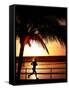 A Afternoon Runner Passes Under a Palm Tree as the Sun Sets Behind-null-Framed Stretched Canvas