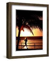 A Afternoon Runner Passes Under a Palm Tree as the Sun Sets Behind-null-Framed Photographic Print