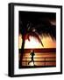 A Afternoon Runner Passes Under a Palm Tree as the Sun Sets Behind-null-Framed Photographic Print