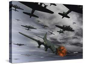 A B-17 Flying Fortress Is Set Ablaze by a German Interceptor Fighter Plane-Stocktrek Images-Stretched Canvas