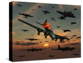 A B-17 Flying Fortress Is Set Ablaze by a German Interceptor Fighter Plane-Stocktrek Images-Stretched Canvas