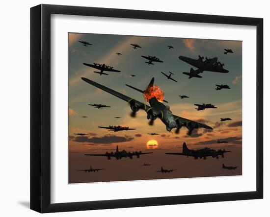 A B-17 Flying Fortress Is Set Ablaze by a German Interceptor Fighter Plane-Stocktrek Images-Framed Photographic Print