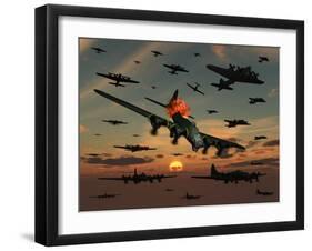 A B-17 Flying Fortress Is Set Ablaze by a German Interceptor Fighter Plane-Stocktrek Images-Framed Photographic Print