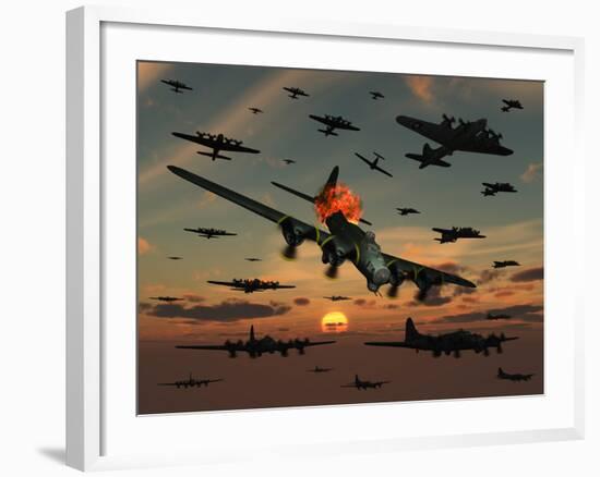 A B-17 Flying Fortress Is Set Ablaze by a German Interceptor Fighter Plane-Stocktrek Images-Framed Photographic Print