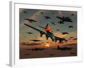 A B-17 Flying Fortress Is Set Ablaze by a German Interceptor Fighter Plane-Stocktrek Images-Framed Photographic Print