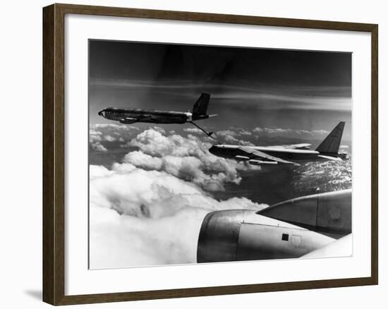 A B-52 of the United States Strategic Command Refuelled In-Flight by a KC 135 Aircraft-null-Framed Photographic Print