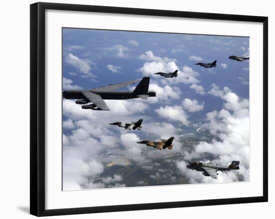 A B-52 Stratofortress Leads a Formation of Aircraft Over Guam-Stocktrek Images-Framed Photographic Print