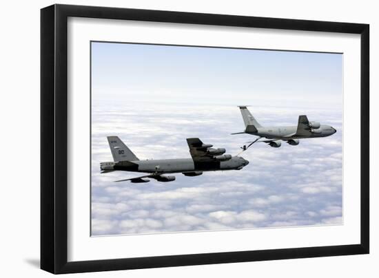 A B-52H Stratofortress Refuels with a Kc-135R Stratotanker-null-Framed Photographic Print