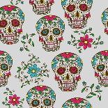 Hand Drawn Day of the Dead Colorful Sugar Skull with Floral Ornament and Flower Seamless Pattern. G-a_bachelorette-Art Print