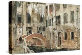 A Backwater in Venice (Oil on Paper)-William White Warren-Stretched Canvas