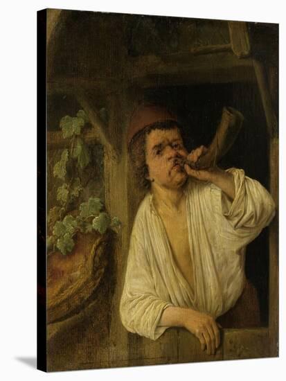 A Baker Blowing His Horn-Adriaen Van Ostade-Stretched Canvas