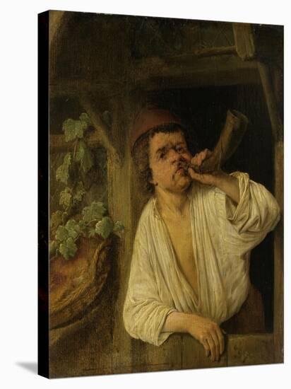 A Baker Blowing His Horn-Adriaen Van Ostade-Stretched Canvas