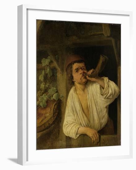 A Baker Blowing His Horn-Adriaen Van Ostade-Framed Art Print