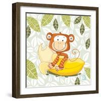 A Banana Ride-Blue Fish-Framed Art Print