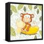 A Banana Ride-Blue Fish-Framed Stretched Canvas