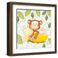 A Banana Ride-Blue Fish-Framed Art Print