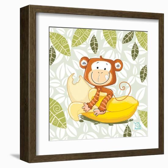 A Banana Ride-Blue Fish-Framed Art Print