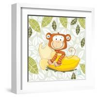 A Banana Ride-Blue Fish-Framed Art Print