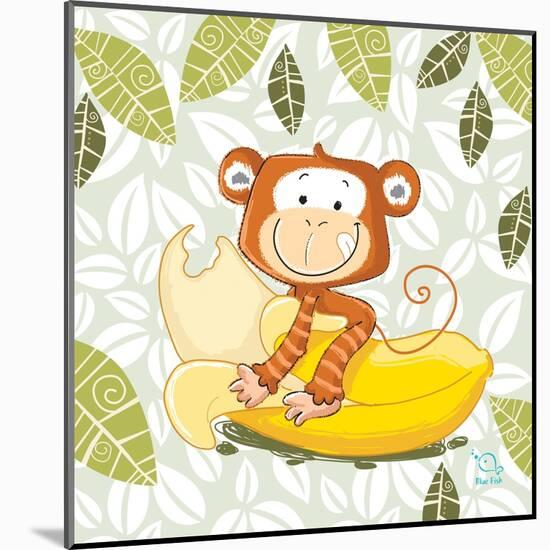 A Banana Ride-Blue Fish-Mounted Art Print