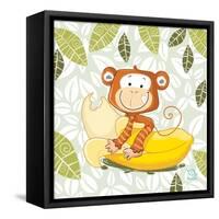 A Banana Ride-Blue Fish-Framed Stretched Canvas