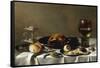 A Banketje Still Life with a Roemer, a Mounted Salt-Cellar, Pewter Plates with a Roast Chicken?-Pieter Claesz-Framed Stretched Canvas