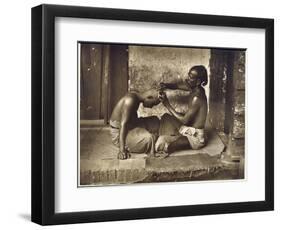 A Barber at Work in Ceylon (Sri Lanka)-null-Framed Photographic Print