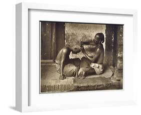 A Barber at Work in Ceylon (Sri Lanka)-null-Framed Photographic Print