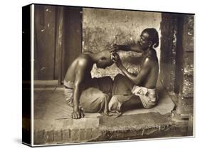 A Barber at Work in Ceylon (Sri Lanka)-null-Stretched Canvas