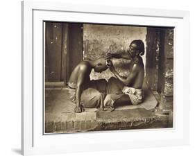 A Barber at Work in Ceylon (Sri Lanka)-null-Framed Photographic Print