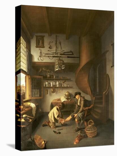 A Barber Surgeon Tending a Peasant's Foot, circa 1650-Isaack Koedijck-Stretched Canvas