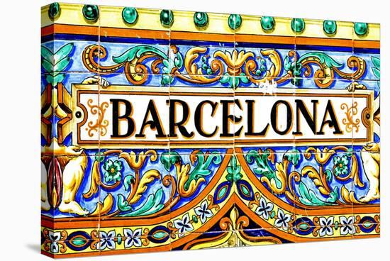 A Barcelona Sign Over A Mosaic Wall-nito-Stretched Canvas