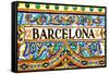 A Barcelona Sign Over A Mosaic Wall-nito-Framed Stretched Canvas