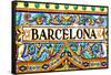 A Barcelona Sign Over A Mosaic Wall-nito-Framed Stretched Canvas