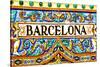 A Barcelona Sign Over A Mosaic Wall-nito-Stretched Canvas